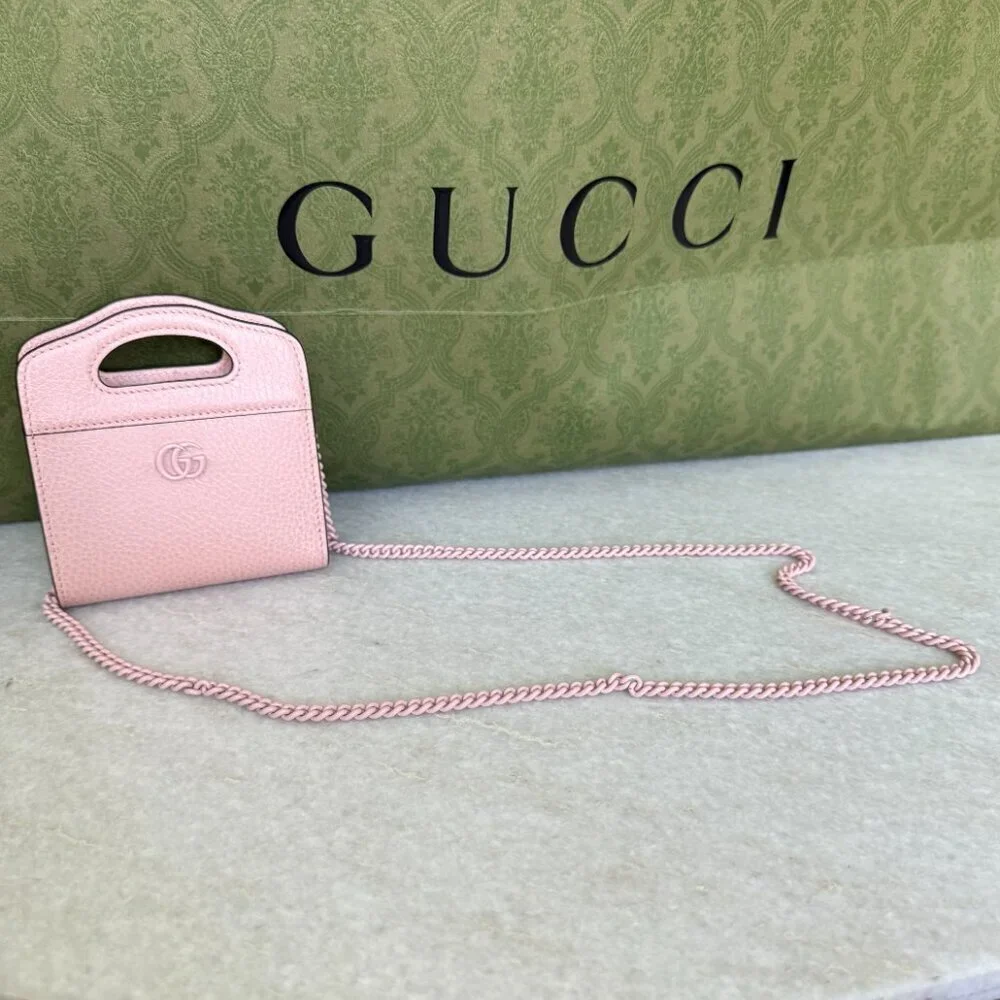 Gucci‎ 701074 Leather Double GG Perfect Pink Shoulder Chain Wallet Bag - Picture 3 of 15